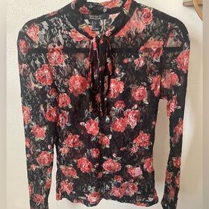 Forever 21 Black and Red Floral Lace Blouse
